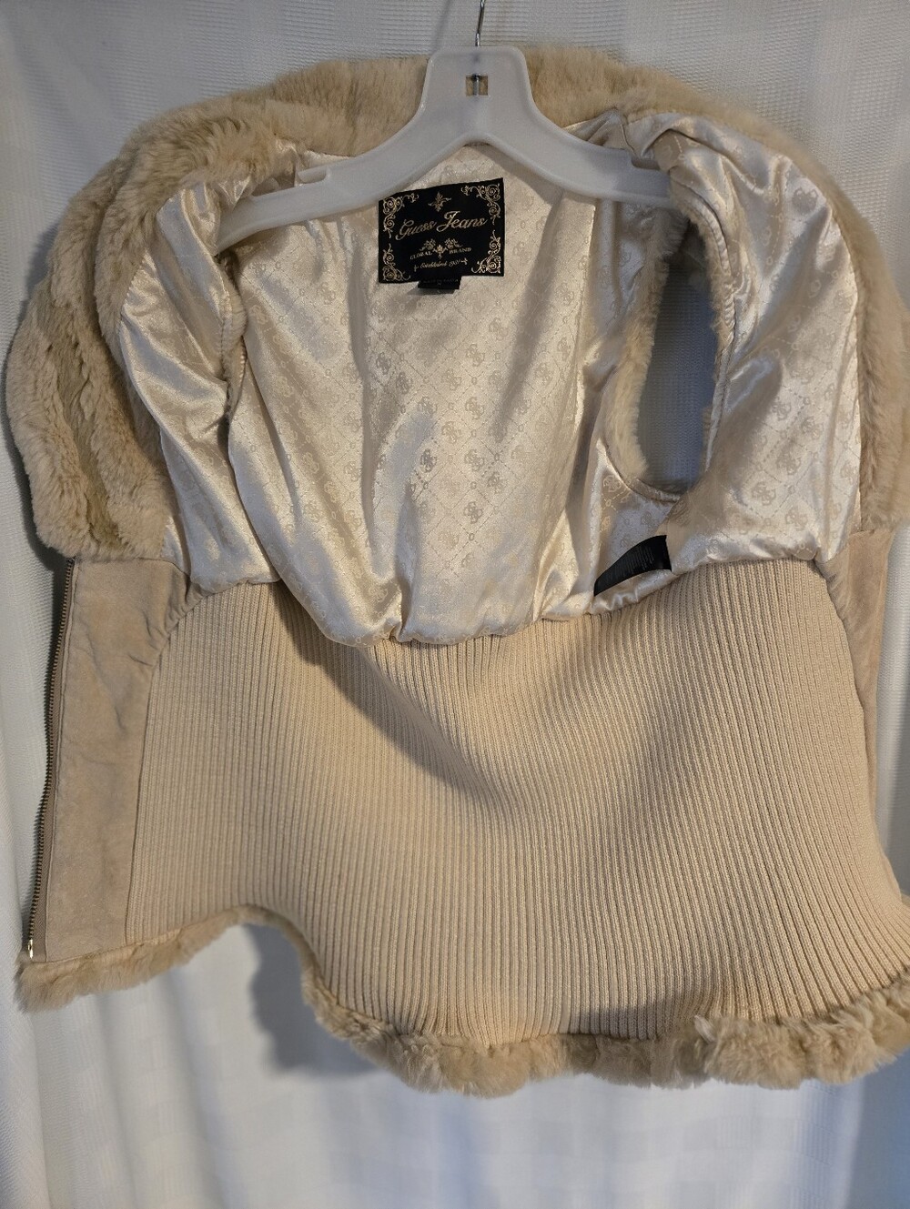 Guess Cream Faux Fur Ribbed Zip Vest - Picture 4 of 7